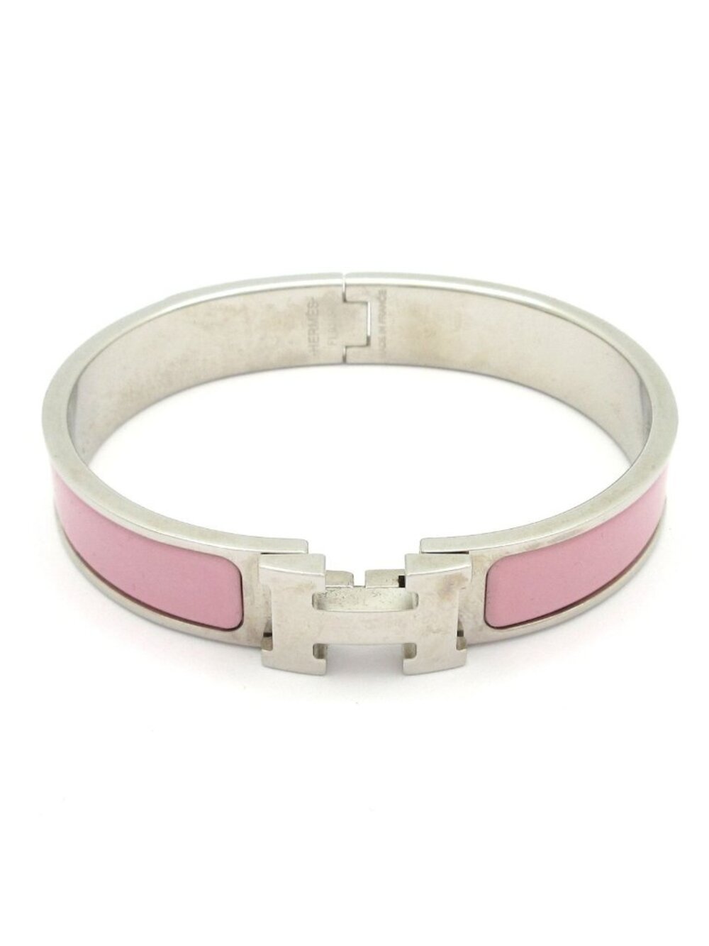 Hermes Bangle Clic H Silver Light Pink Bracelet